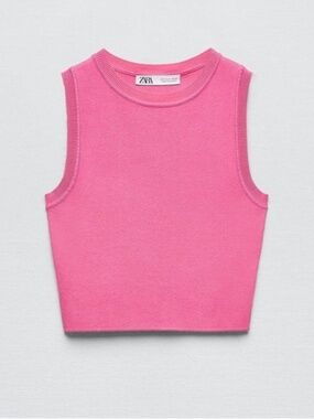 NWOT! ZARA Hot Pink Ribbed Knit Sweater Cropped Tank Top Size M